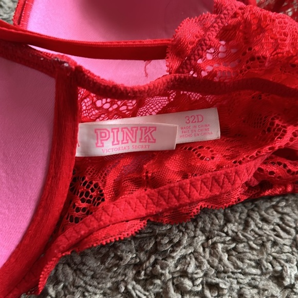 Victoria’s Secret Pink Red Floral Lace Racerback Bra Front Closure 32D - Picture 9 of 10